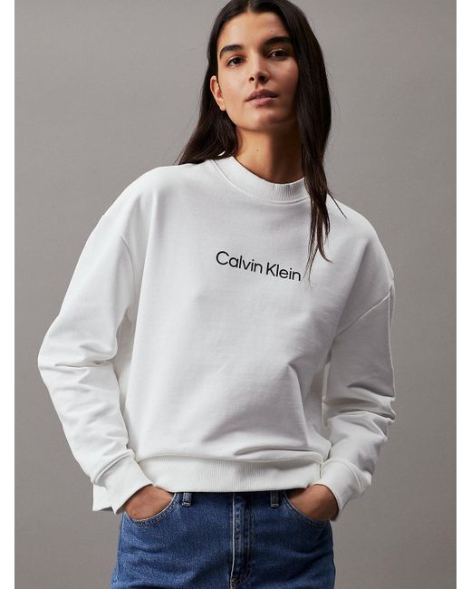 Sweat en coton avec logo Calvin Klein en coloris White