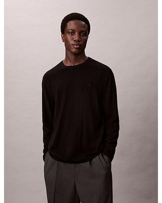 Calvin Klein Black Merino Wool Classic Jumper for men