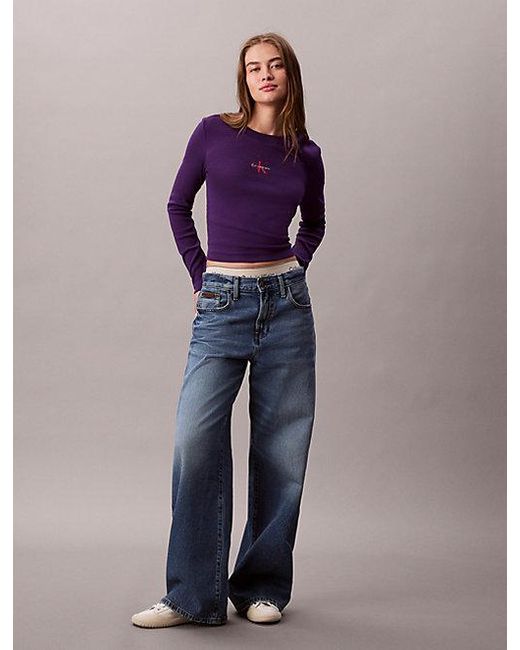 Calvin Klein Purple Jeans Monologo Long Sleeve Rib Baby Tee