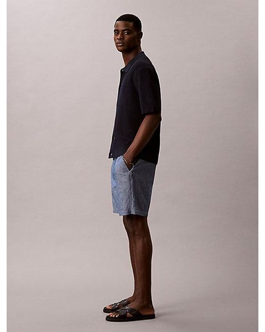 Calvin Klein Blue Jeans Cotton Chambray Drawstring Shorts for men