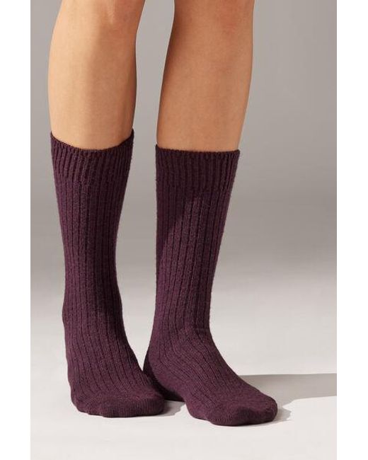 Calzedonia Purple Short Ribbed Socks With Wool And Cashmere