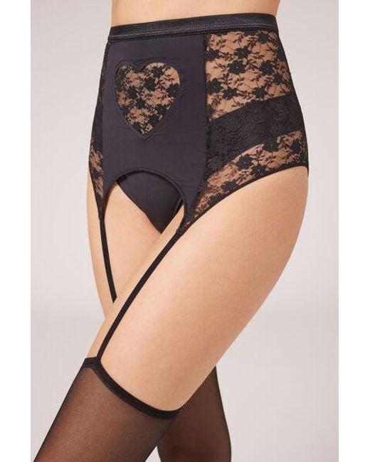 Calzedonia Natural 40 Denier Suspender-Effect Sheer Tights With Bustier And Lace Heart