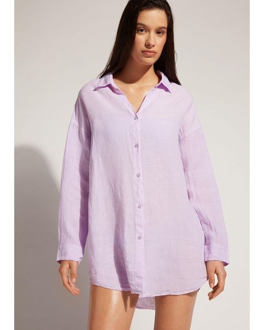 Camicia in lino di Calzedonia in Purple