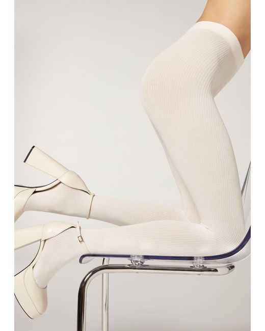 Calzedonia Ribbed Tights With Cashmere in White | Lyst UK