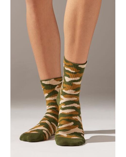 Calzedonia Green Camouflage-Patterned Short Sport Socks