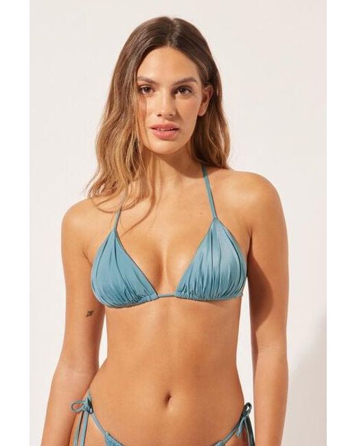 Calzedonia Blue Removable Padding Triangle Bikini Top Shiny Satin Light