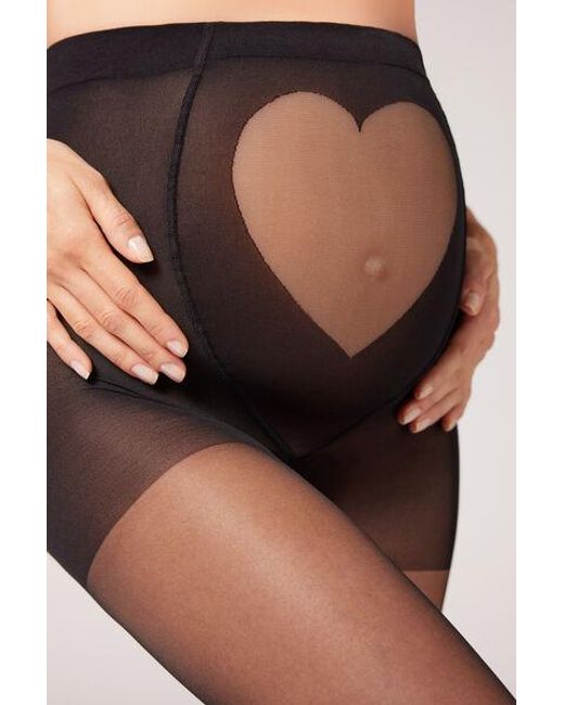 Calzedonia Black 20 Denier Sheer Maternity Tights With Velour Heart