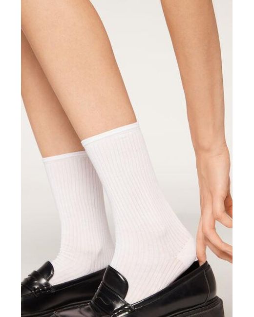 Calzedonia White Ribbed Short Socks