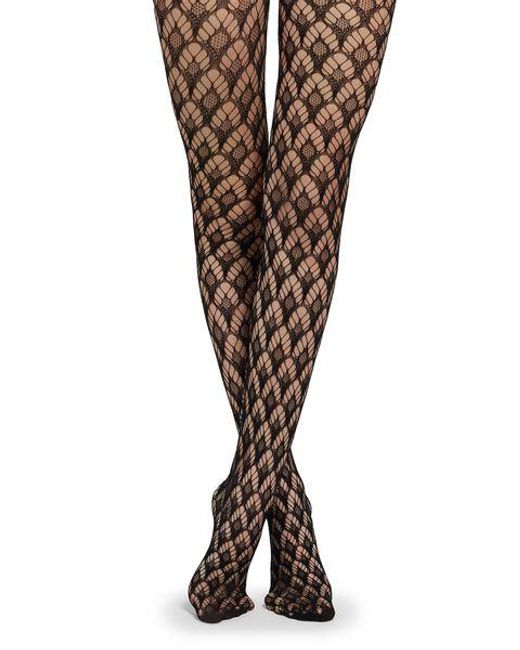 Black Patterned Fishnet Tights