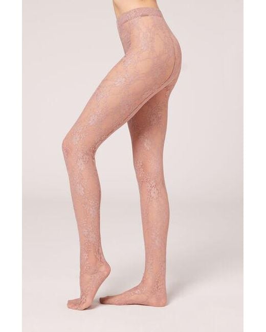 Calzedonia Pink Floral Lace Fabric Tights