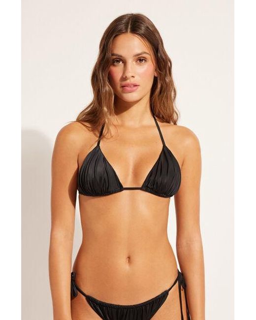 Calzedonia Black Removable Padding Triangle Bikini Top Shiny Satin