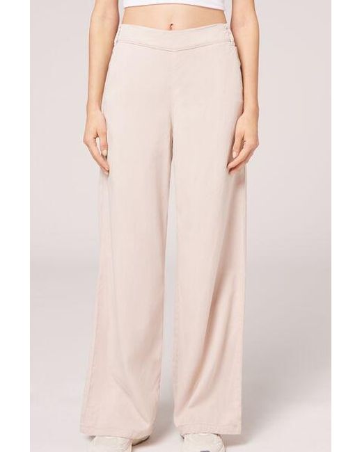 Calzedonia Pink Linen Palazzo Leggings With Pockets