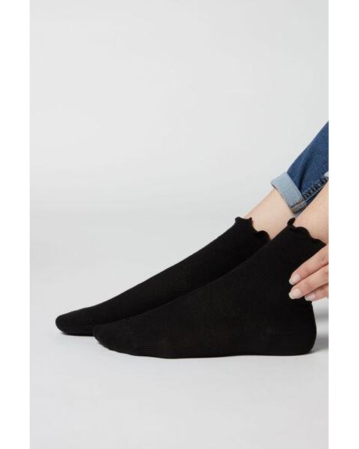 Calzedonia Black Ribbed Cotton Ankle Socks