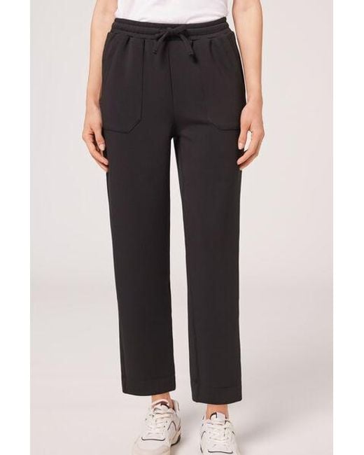 Calzedonia Black Modal Trousers With Pockets And Drawstring