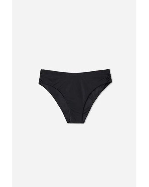 Calzedonia Black High-Waist Bikini Bottoms Shiny Satin