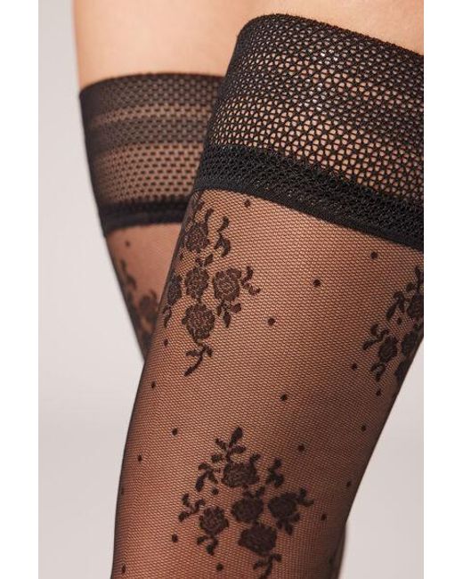Calzedonia Brown 40 Denier Tulle Hold-Ups With Lace Frill