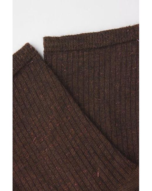 Calzedonia Brown Glitter Ribbed Short Socks With Cashmere