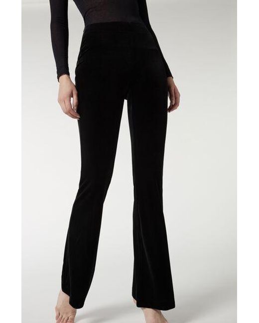 Calzedonia Flare Velvet leggings in Black | Lyst