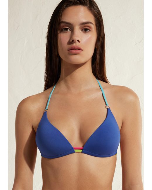 Calzedonia Padded Triangle Bikini Top Tokyo Eco in Blue | Lyst UK