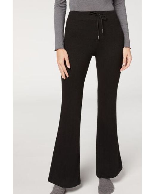 Calzedonia Cashmere Blend Flared Stretch Leggings in Black | Lyst