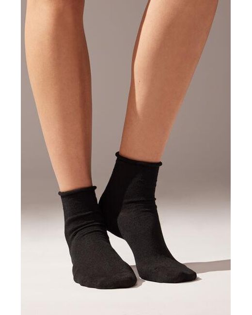 Calzedonia Black Short Socks With Linen Without Borders