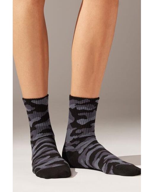 Calzedonia Black Camouflage-Patterned Short Sport Socks