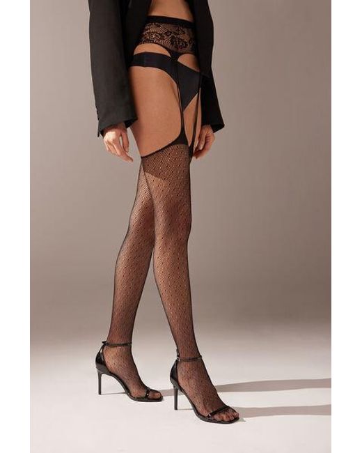 Calzedonia Natural Suspender-Effect Fishnet Tights With Bustier