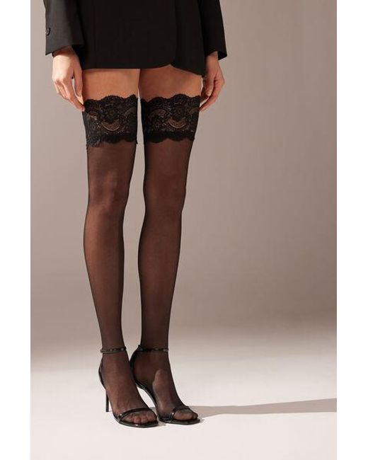 Calzedonia Brown 40 Denier Sheer Hold-Ups With Lace Frill