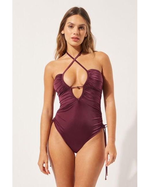 Calzedonia Red Lightly Padded Slimming Swimsuit Shiny Satin