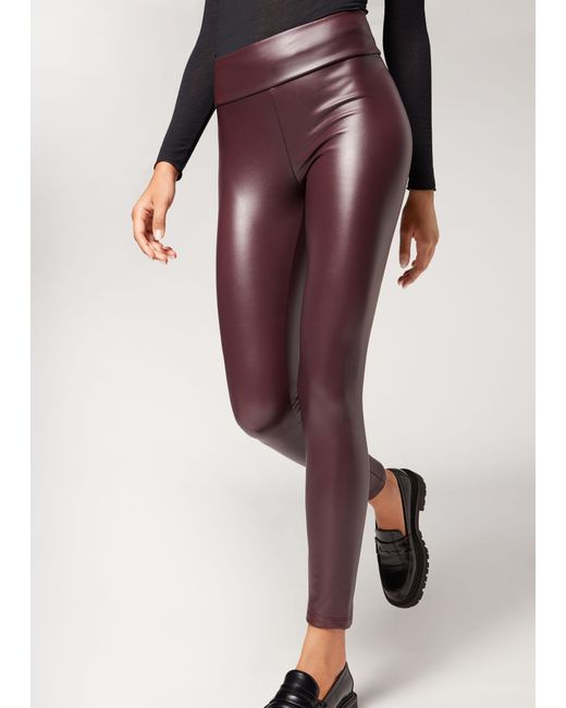 Calzedonia Thermal Leather Effect leggings Purple Lyst