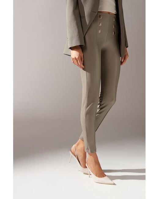 Calzedonia Natural Skinny Sailor Coated-Effect Leggings With Buttons