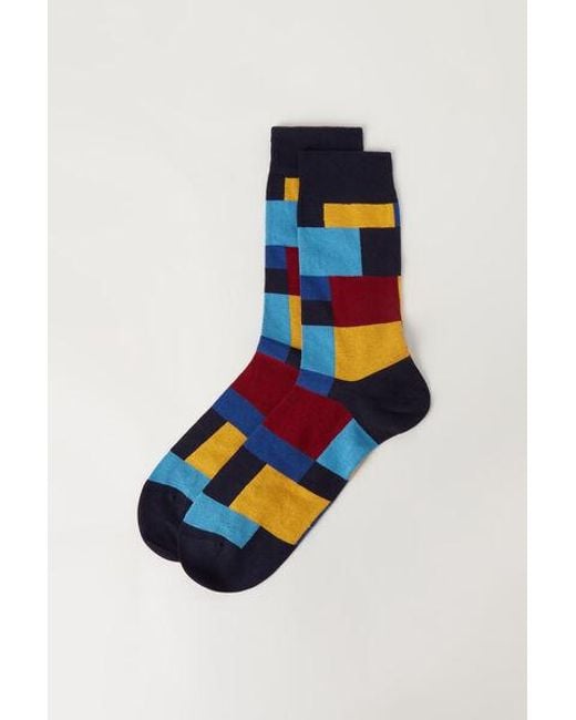 Calzedonia Blue ’S Geometric Pattern Short Socks for men