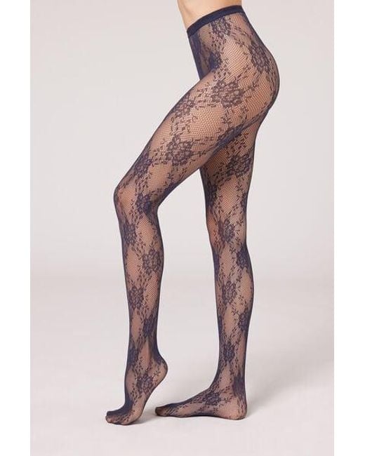 Calzedonia Pink Floral Pattern Fishnet Tights