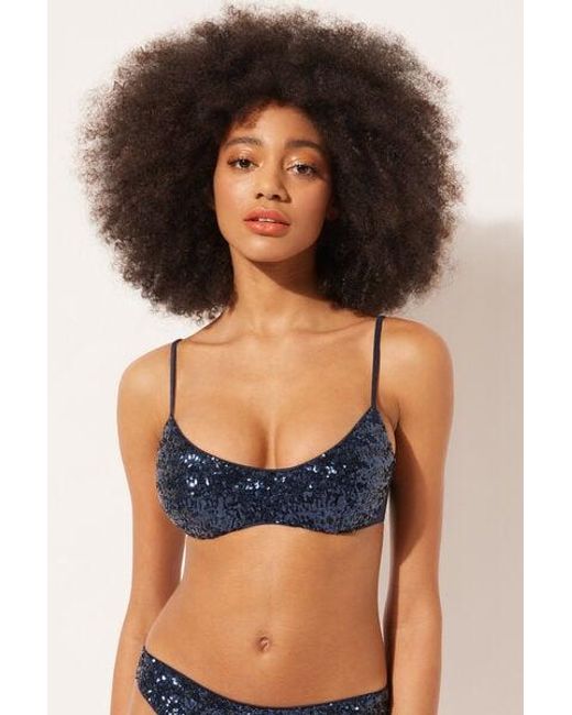 Calzedonia Blue Brassiere Bikini Top With Removable Padding Glowing Surface