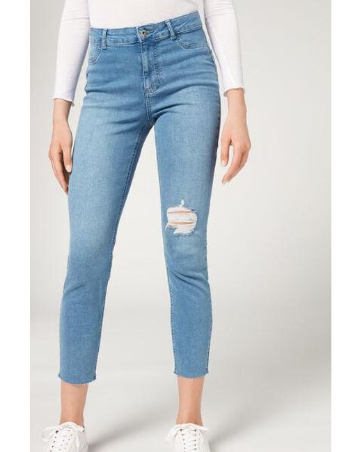 Calzedonia Denim Ripped Push Up Jeans in Light Blue (Blue) - Lyst