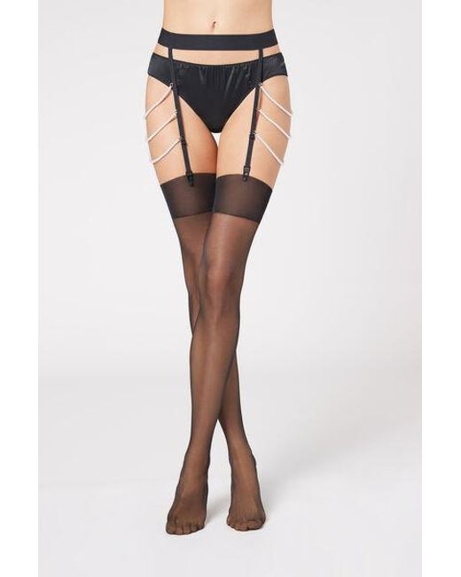 Calzedonia Black Suspender Belt With Pearls And Hooks