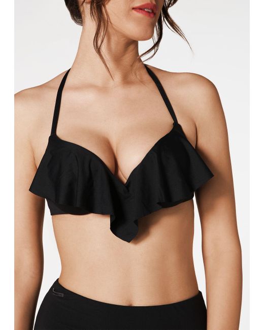 black ruffle bikini top