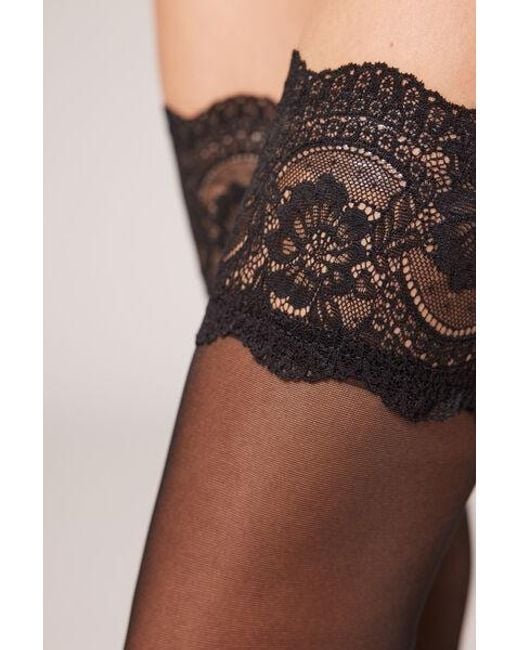 Calzedonia Brown 40 Denier Sheer Hold-Ups With Lace Frill