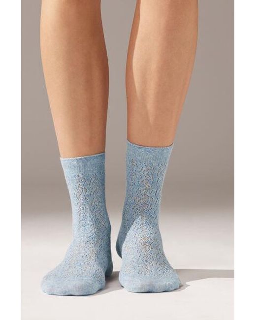Calzedonia Blue Openwork Short Socks With Linen