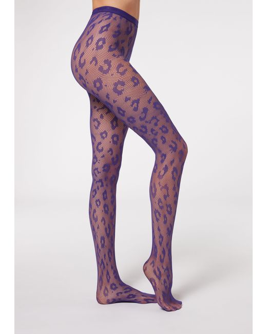 Calzedonia Purple Animal Print Fishnet Tights