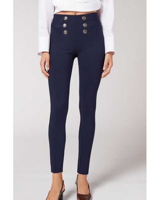 Calzedonia Blue Skinny Shaping Leggings With Buttons