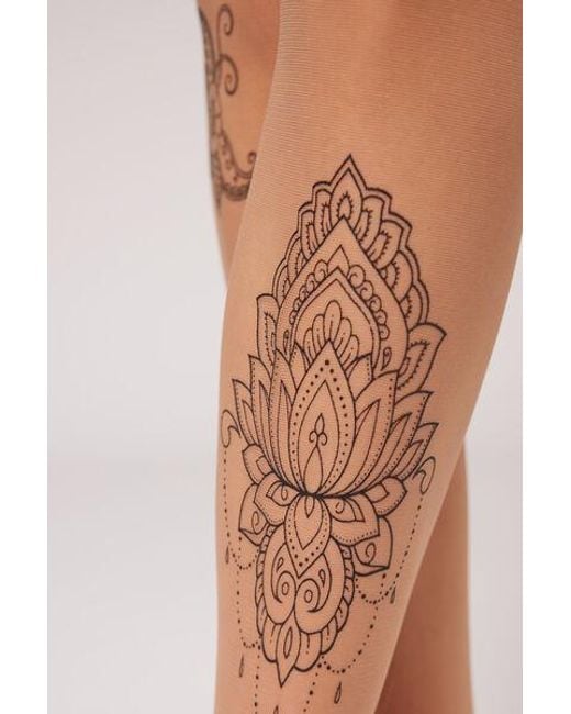 Calzedonia Natural Boho Style Tattoo Print 20 Denier Sheer Tights