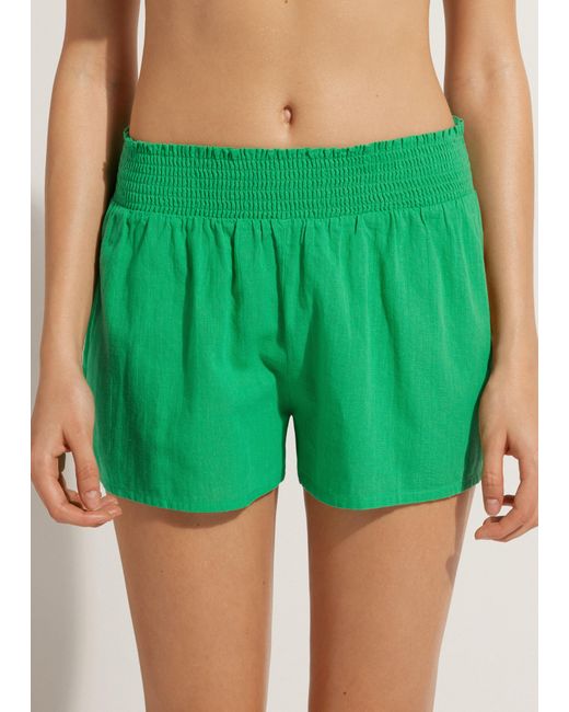 Calzedonia Cotton Shorts in Green | Lyst UK