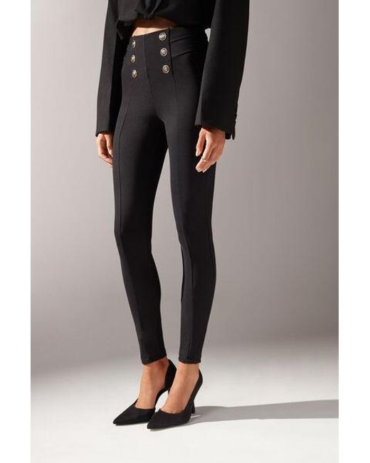 Calzedonia Black Skinny Shaping Leggings With Buttons