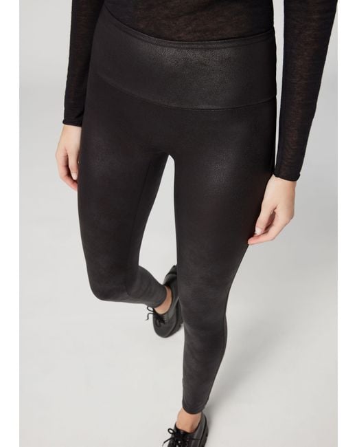 Calzedonia Total Shaper Faux Leather Leggings in Black