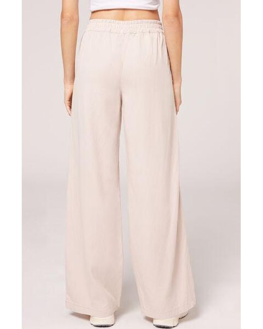 Calzedonia Pink Linen Palazzo Leggings With Pockets
