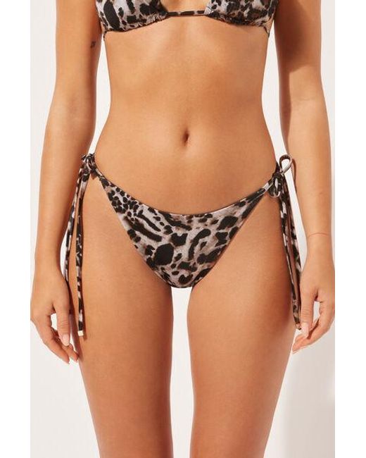 Calzedonia Brown Tie Brazilian Bikini Bottoms Elegant Animalier
