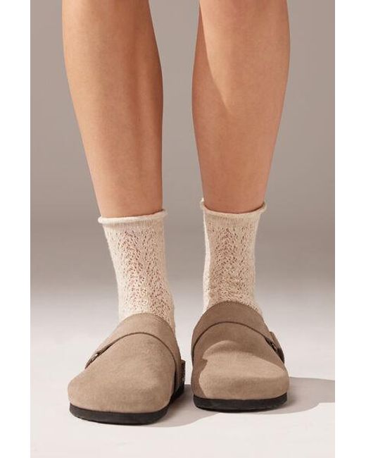 Calzedonia Natural Openwork Short Socks With Linen