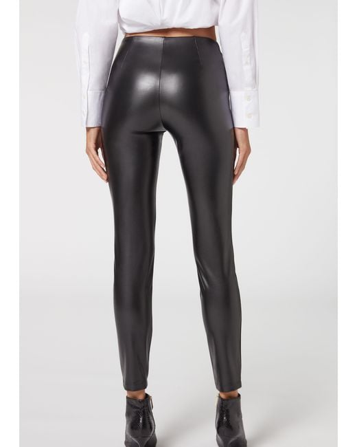 Calzedonia Skinny Sailor Coated-effect leggings With Buttons in