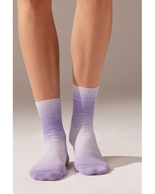 Calzedonia Purple Ombre Stripe And Glitter Short Socks